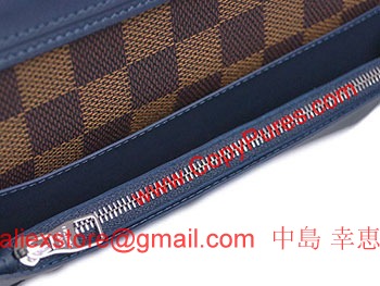 ルイヴィトン財布ヴィトンダミエN63168メンズ長財布ファスナー長札　ポルトフォイユ・ブラザ　ダミエ・エベヌ　ブルーキャンバス 